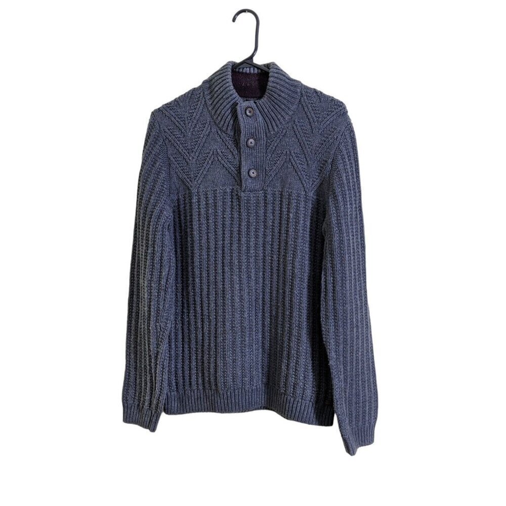 Ted Baker London Wool Blend Sweater Mens M Chunky Knit Gray Henley Mock Neck